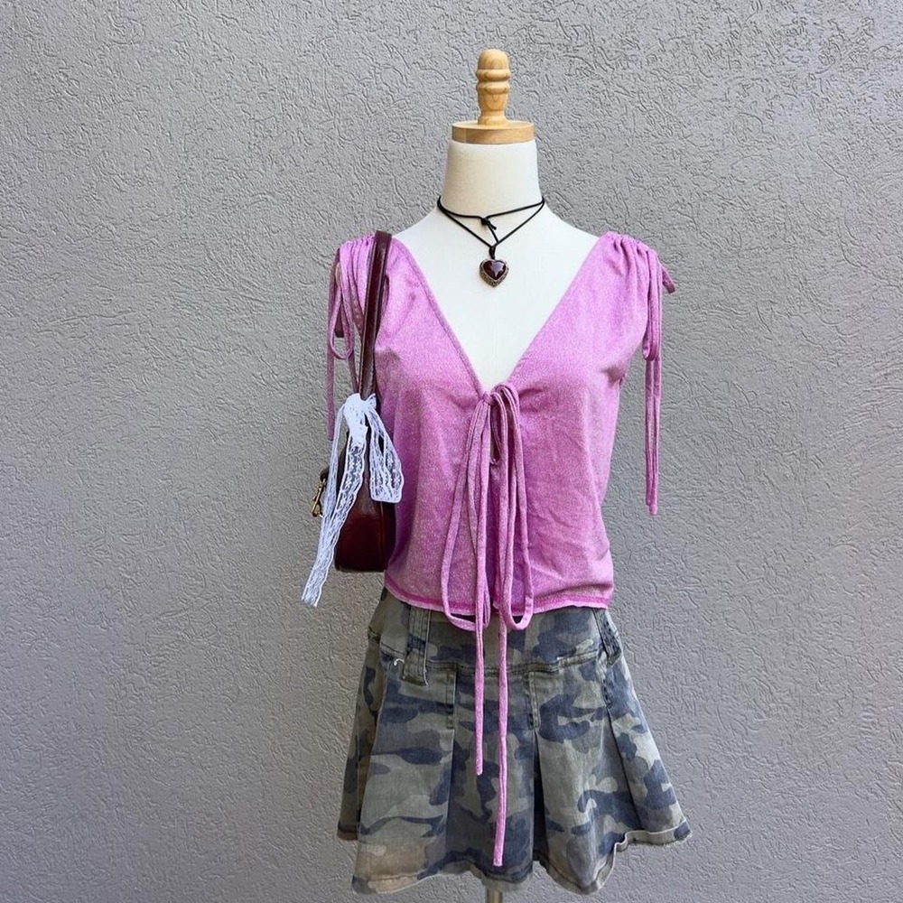 Free People Purple Top Wanna Dance Blouse Sparkly Ruched Shoulders Size XS